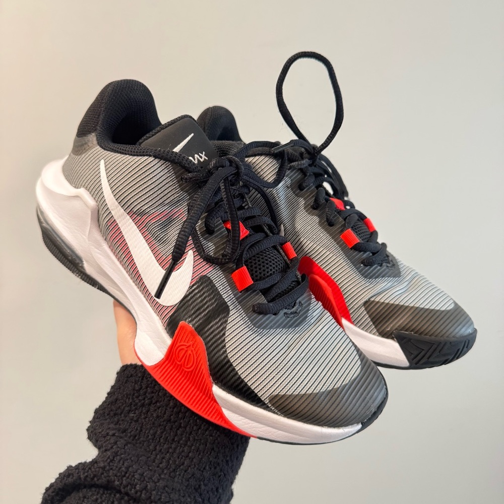 Nike‎ Air Max Impact 4 Basketball Shoe Black Bright Crimson Wolf Youth 5.5